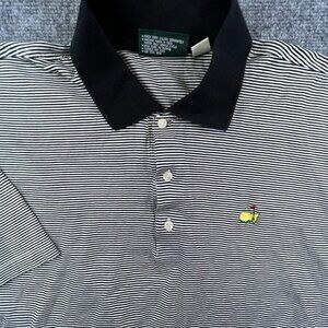 Masters Collection Black & White Striped Shirt Mens Large Golf Polo Short Sleeve